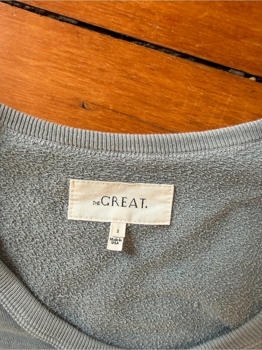 THE GREAT. Light Blue U-neck Terry Sweatshirt - Picture 2 of 2